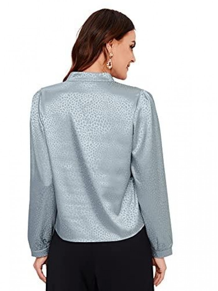 HUX Women's Satin Silk Long Sleeve Button Down Shirt Formal Work Blouse Top 