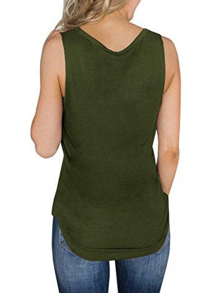 Womens V Neck Tank Tops Sleeveless Henley Shirts Button Up Ribbed Long Tunic Tees 