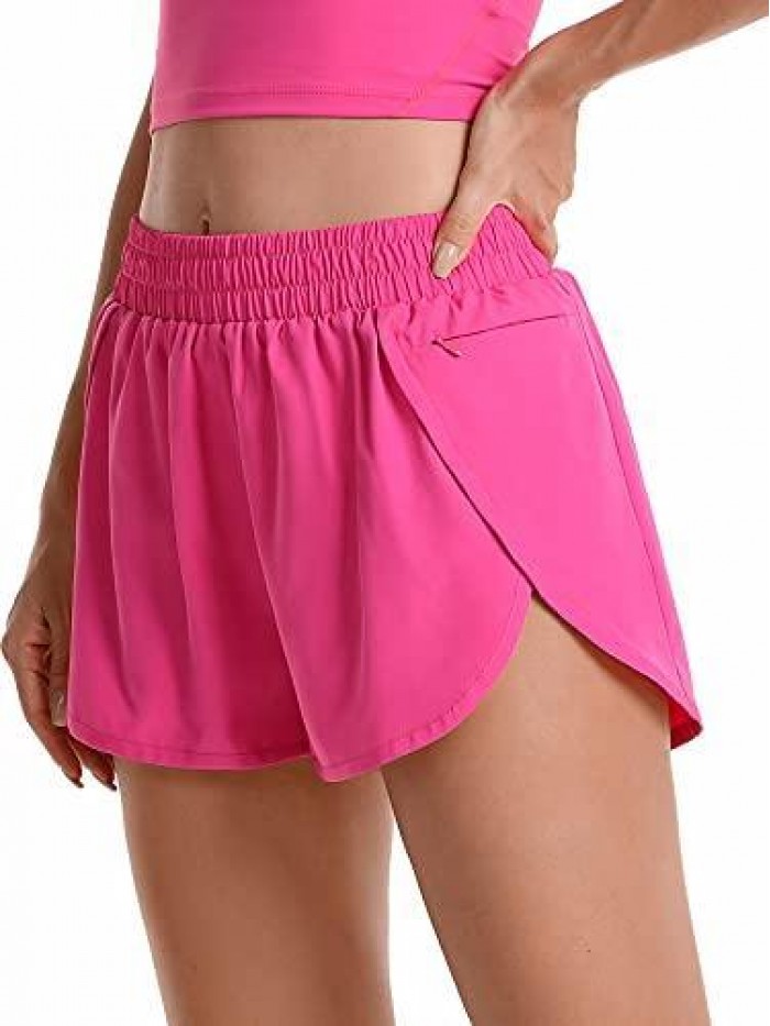 Women's Workout Athletic Running Shorts with Liner & Zipper Pocket, Elastic Waist Quick Dry Active Gym Shorts 1.75