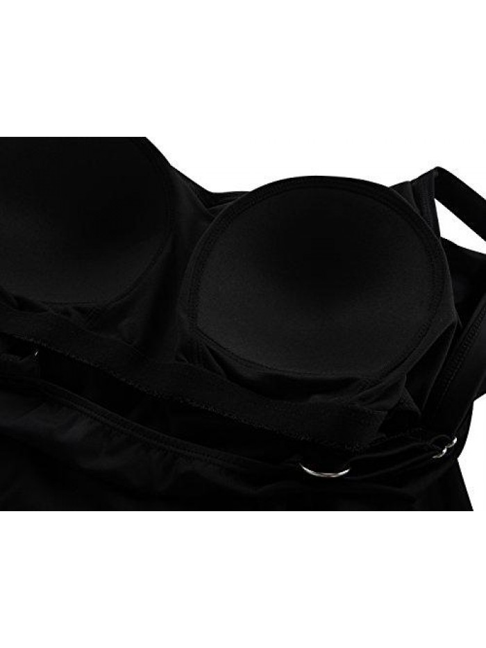 Women's Tankini Swimsuit Two Pieces Set Ruffle Swimwear Bathingsuit with Boyshort 