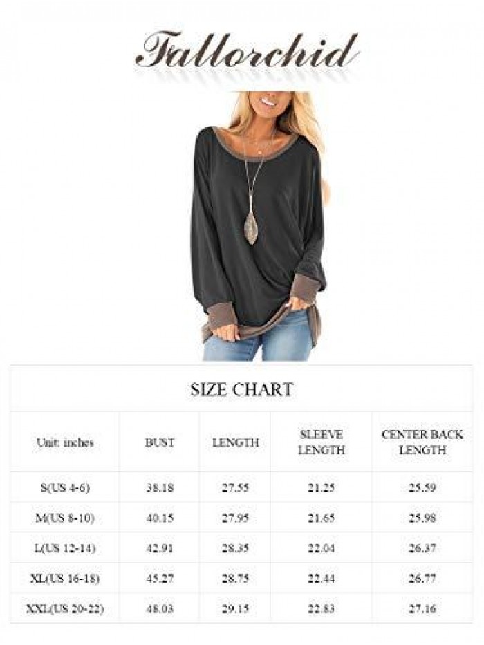 Women's Long Sleeve Crew Neck Tunics Loose Fit Casual Color Block Tops 