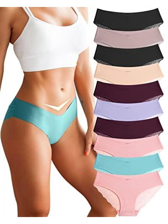 Big 10 Pack Sexy Cheeky Underwear for Women Lace Bikini Panties Ladies No Show Hipster V-Waist 