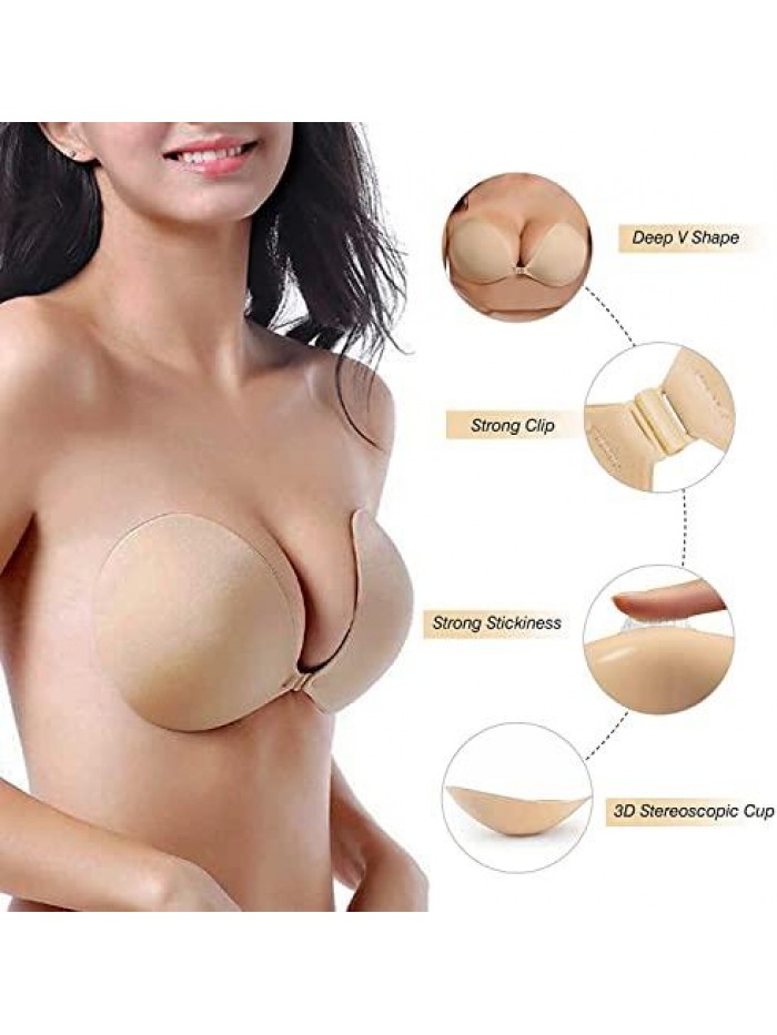 Strapless Sticky Bra Invisible Bra Push up Bra Women's Reusable Silicone Nipple 2 Pairs 