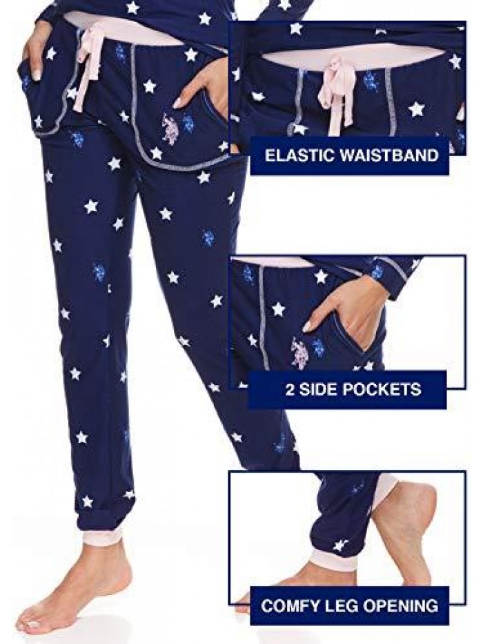 Polo Assn. Womens Pajamas Set with Pockets - Long Sleeve Shirt and Pajama Pants Loungewear Set 