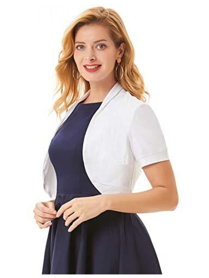 Poque Women's Short Sleeve Shrug Open Front Cotton Cardigan Bolero Jacket… 