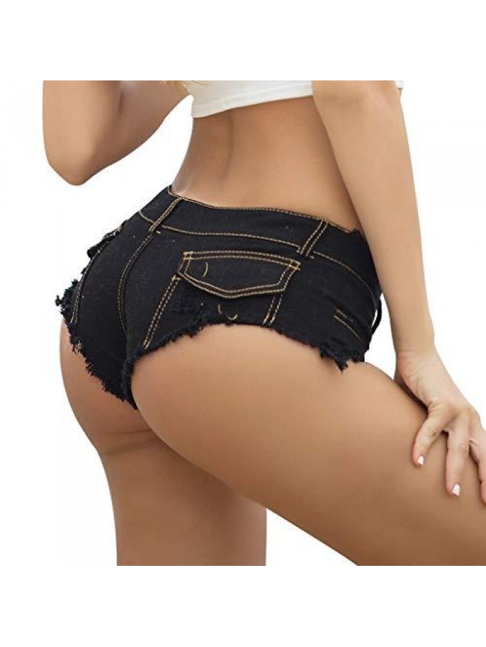 Denim Hot Pants for Women Low Rise Sexy Jean Shorts Frayed Hem Party Club Skinny Micro Mini Short Pants 