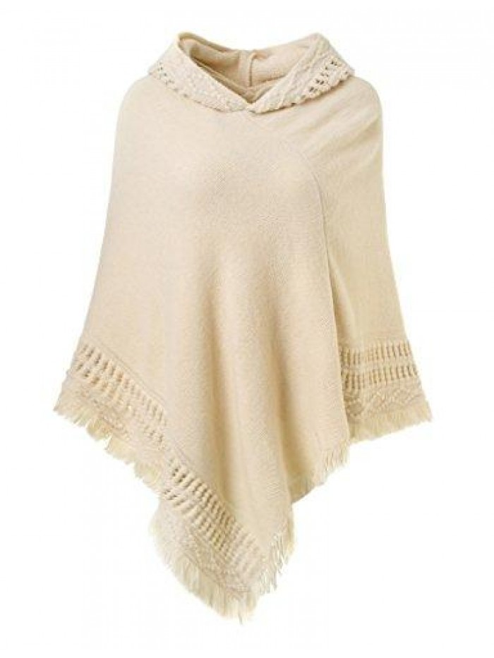 Ladies' Hooded Cape with Fringed Hem, Crochet Poncho Knitting Patterns for Women 