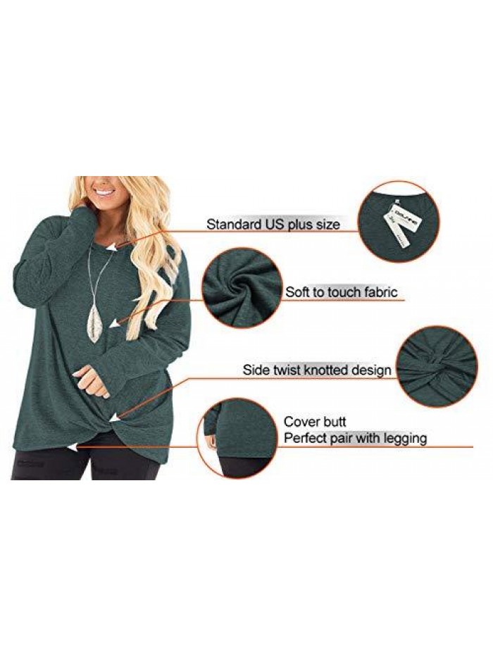 Womens Plus Size Knotted Tops Long Sleeve Tee Shirts Loose Casual Blouse 