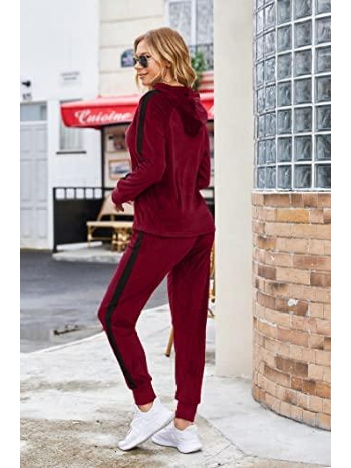 Tracksuit Sets Womens 2 Piece Sweatsuits Velour Pullover Hoodie & Sweatpants Jogging Suits Outfits 