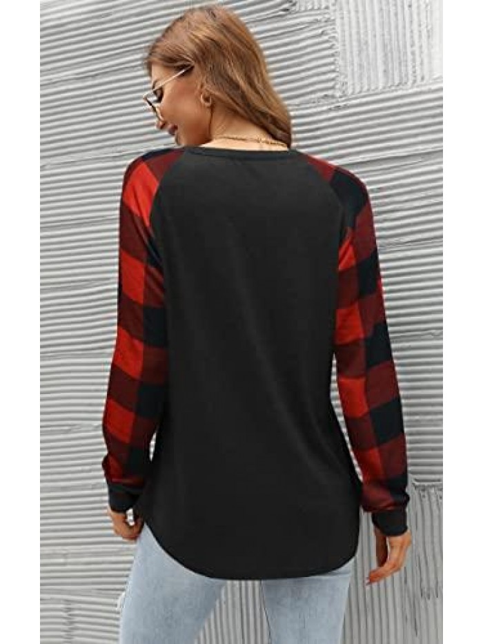 Womens Long Sleeve Shirts Crew Neck Pullover Sweatshirt Pattern Raglan Casual Tunic Tops 