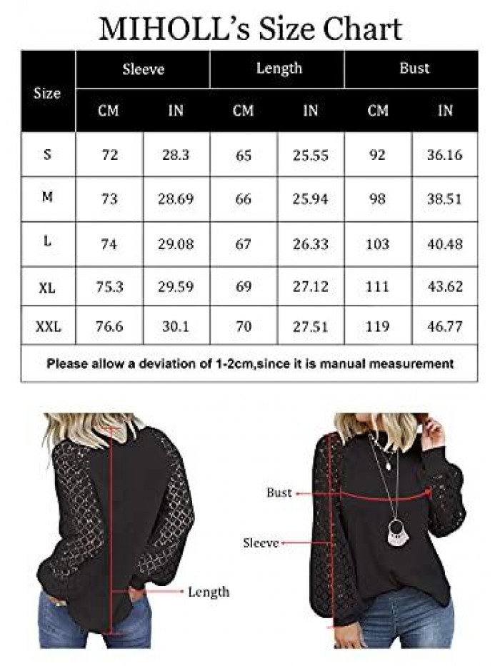 Women’s Long Sleeve Tops Lace Casual Loose Blouses T Shirts 