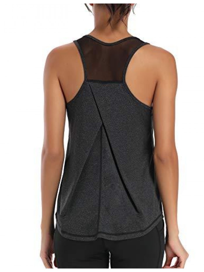 Workout Tops for Women Mesh Racerback Tank Yoga Shirts Gym Clothes 