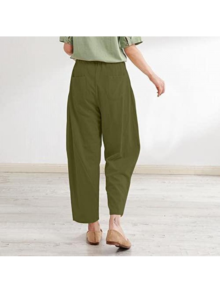 Daily Pants,Women's Solid Linen Loose and Simple Linen Casual Pants Casual Sport Trouser Pants 