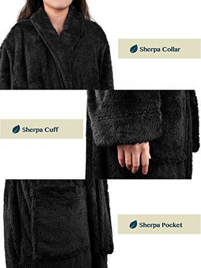 Premium Womens Plush Soft Robe Fluffy, Warm, Fleece Sherpa Shaggy Bathrobe 