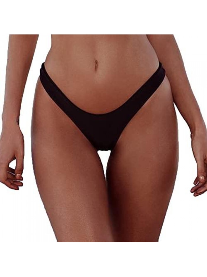 Women's Sexy Cheeky Thong Brazilian Cut Low Rise High Leg Bikini Bottom 