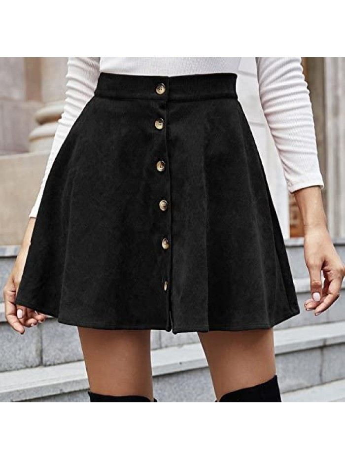 Skirts for Women Fashion Front Button Retro Corduroy Skorts Sexy High Waist Solid Casual A-Line Short Kilts 