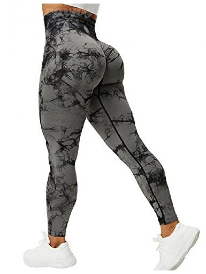 Tie Dye Seamless Leggings for Women High Waist Yoga Pants, Scrunch Butt Lifting Elastic Tights 