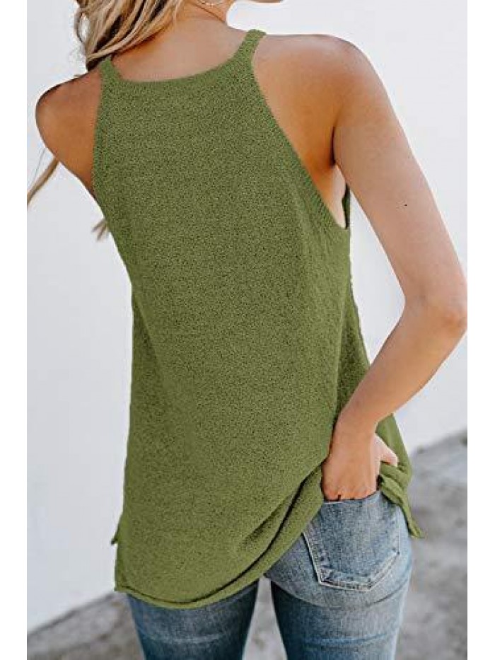 Womens Sleeveless High Neck Cami Tank Tops Summer Fall Loose Knitted Halter Sweater Vest 