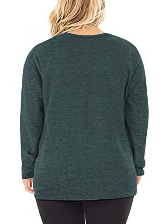 Womens Plus Size Knotted Tops Long Sleeve Tee Shirts Loose Casual Blouse 