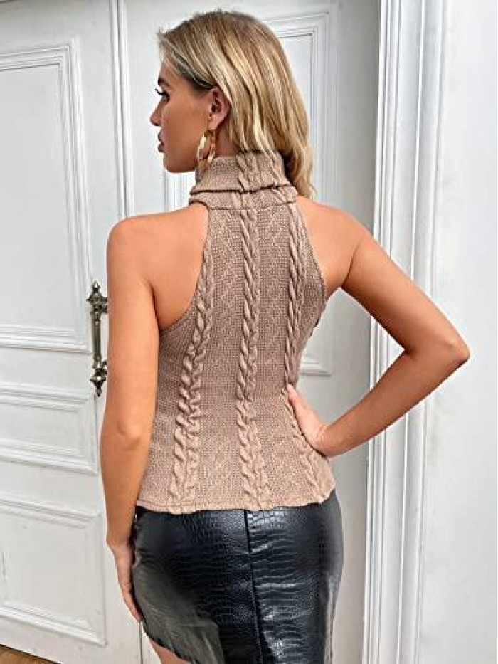 Women's Turtleneck Sweater Vest Ribbed Knit Solid High Neck Sleeveless Elegant Top 