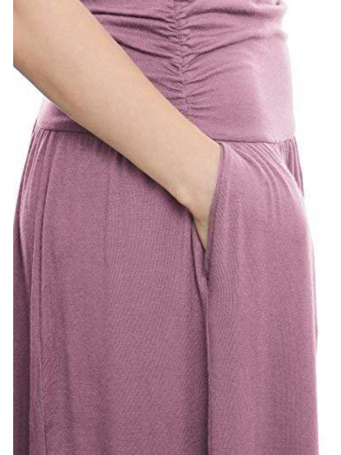 UNITED Women's Rayon Spandex High Waist Shirring Maxi Skirt with Pockets 