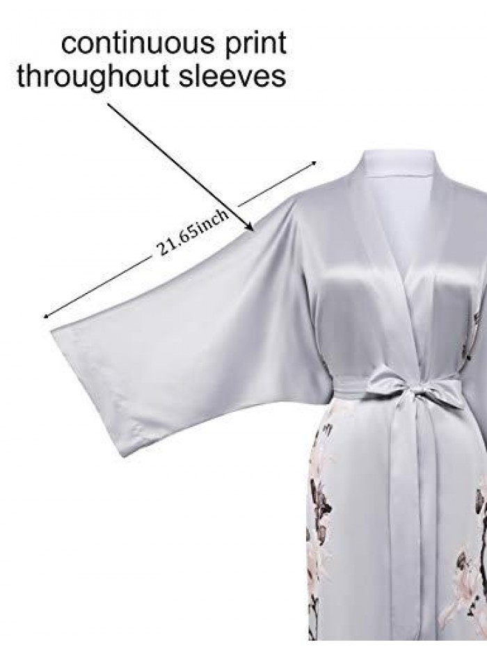 Kimono Robe Cover up Long Floral Satin Sleepwear Silky Bathrobe Bachelorette Robe 