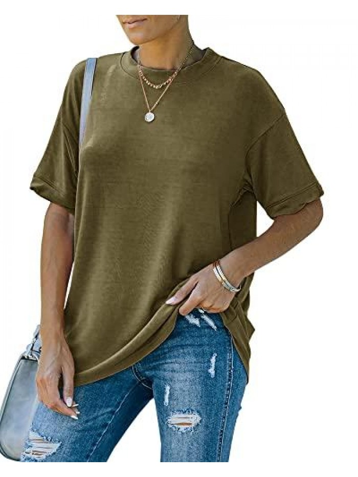 Womens Casual Short Sleeve T-Shirt Summer Crew Neckline Loose Fit Tunic Tee Tops 