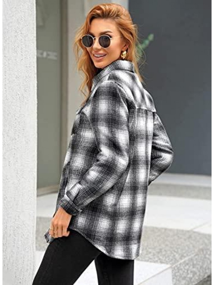 Women's Oversized Plaid Button Down Shirt Quilted Lined Shacket Jacket 