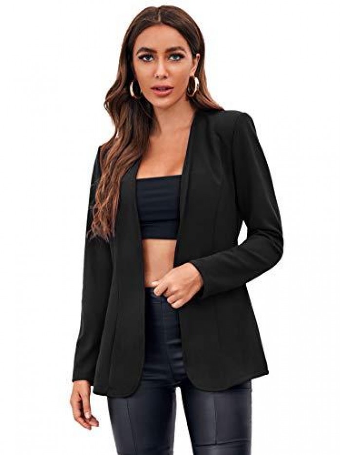 Women's Long Sleeve Open Front Casual Work Office Solid Blazer Jacket 
