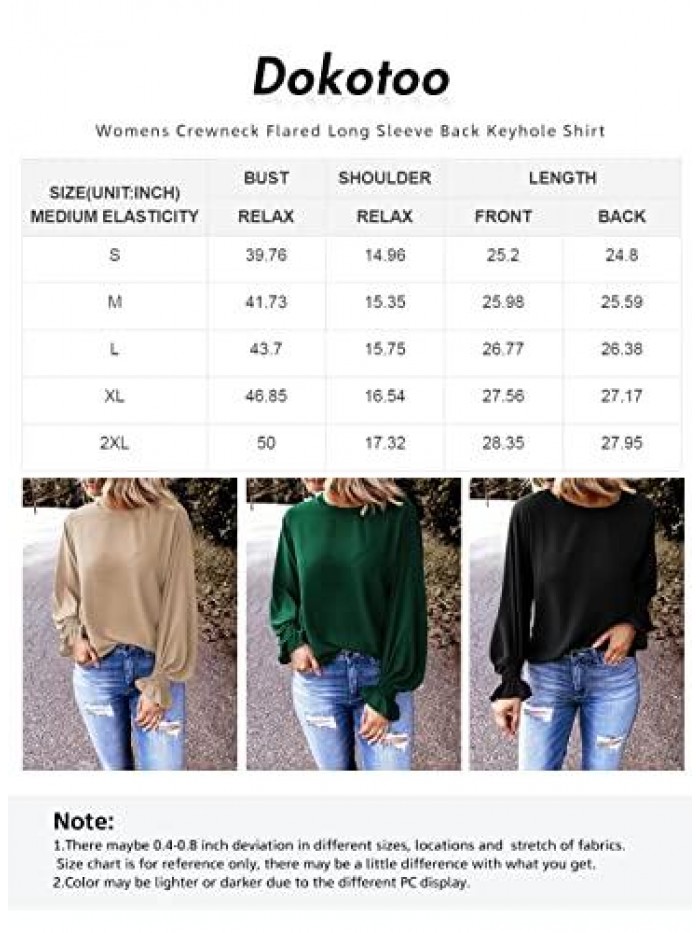 Womens 2022 Spring Long Sleeve Ruffle Bubble Sleeve Casual Loose Shirts Tops and Blouses 