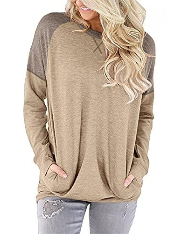 Pocket Shirts for Women Casual Loose Fit Tunic Top Baggy Batwing Sleeve Tee Shirt S-3XL 