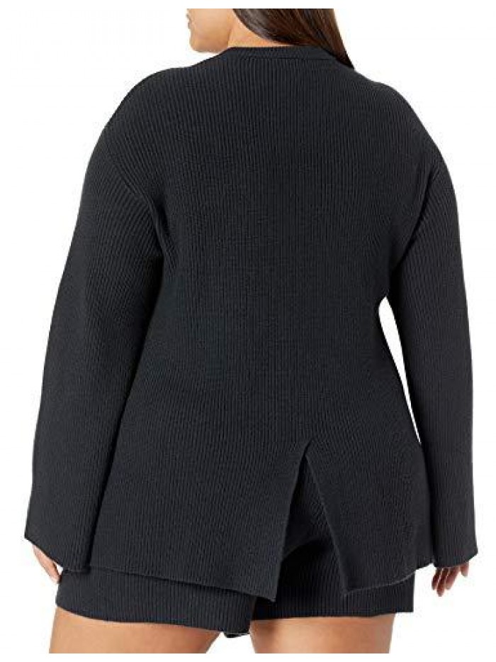 Drop Women's Alice Crewneck Back Slit Ribbed Pullover Sweater 