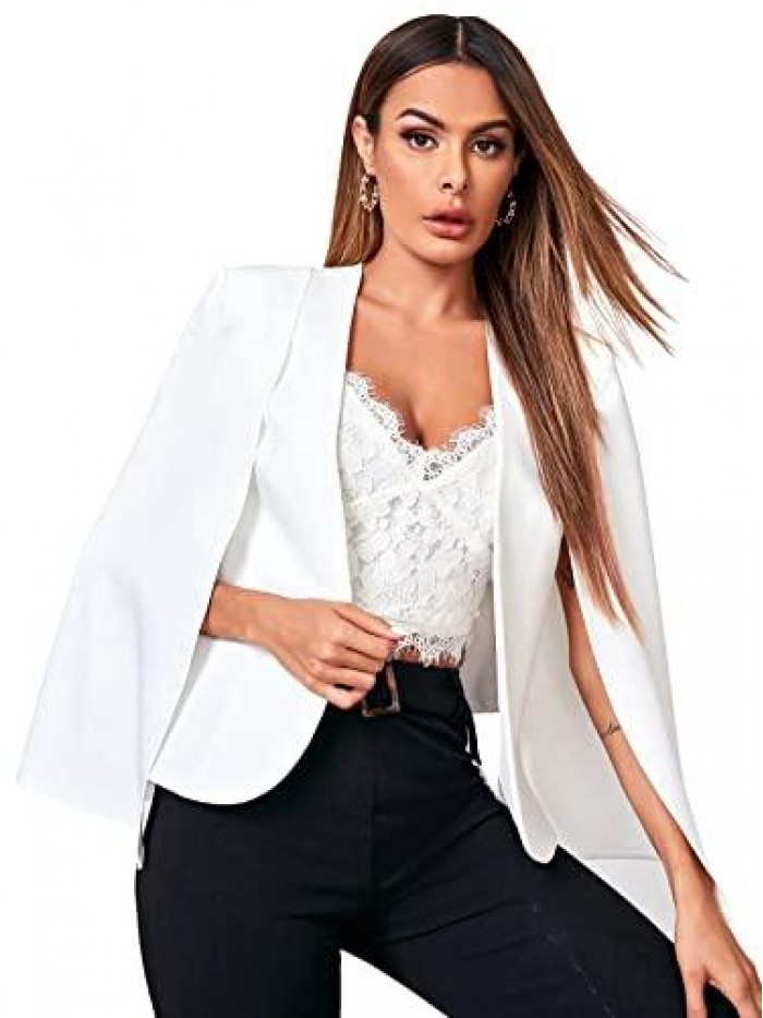 Women Cape Blazer Split Cloak Long Sleeves Open Front Work Business Jacket 