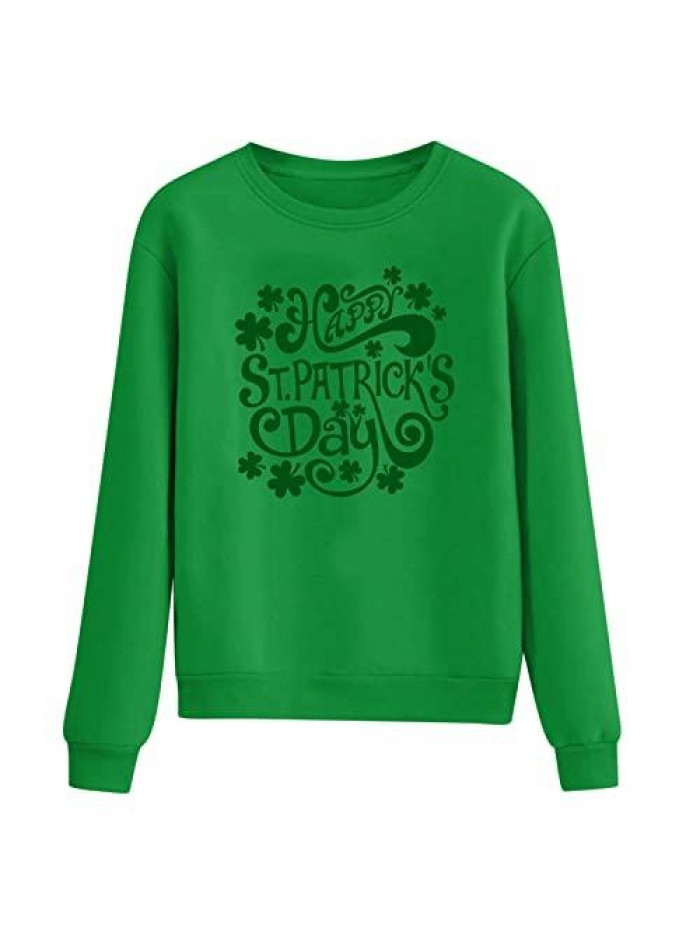 Casual Long Sleeve Shirts for Womens HAPPY St. Patrick's Day Letter Printing Shamrock Sweatshirt Comfy Plus Size Tops 