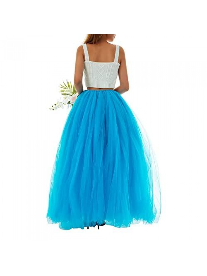 Elegant Long Lace Up Tutu Skirt Mesh Tiered Solid Color Ballet Tulle Maxi A-line Puff Skirts for Ball Gown 