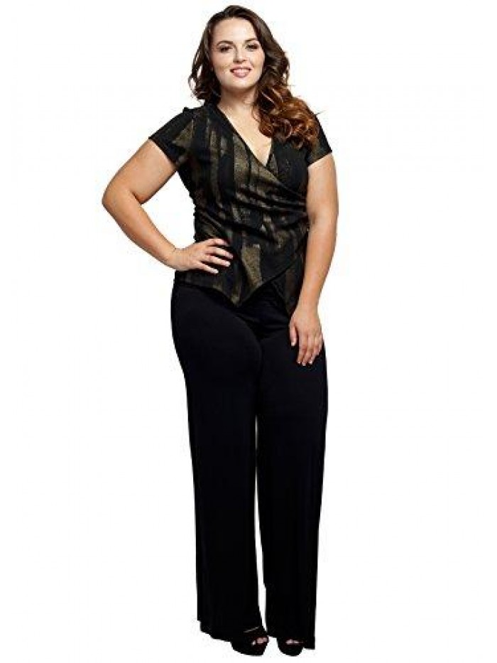 Women's Plus Size Premium Modal Rayon Softest Ever Palazzo Solid Stretchy Knit Pants Made in USA with Premium Fabric 