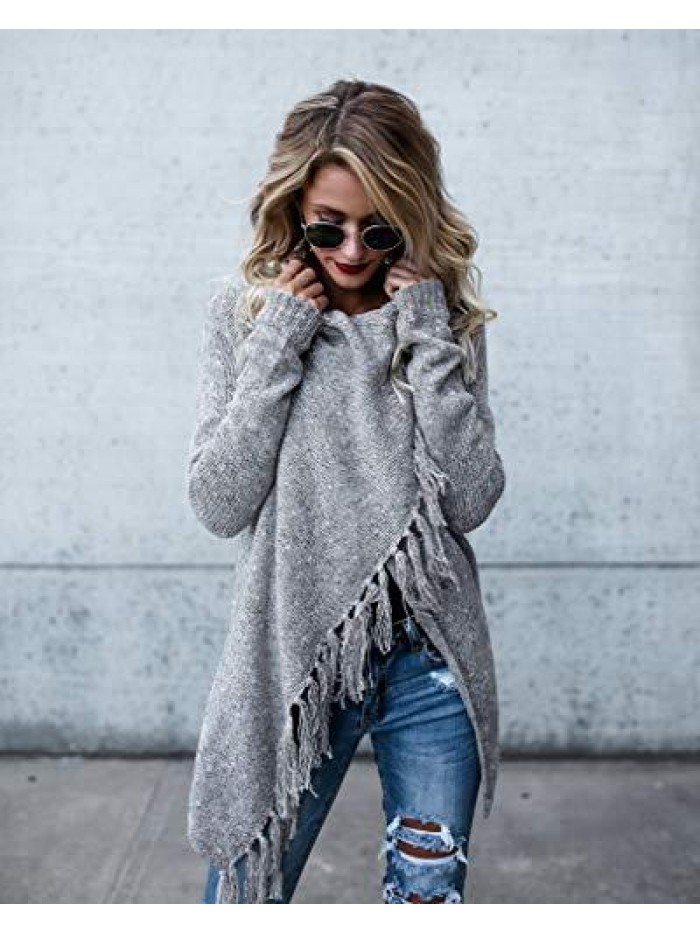 Women's Tassel Hem Sweater Long Cardigan Knitwer Pullover Poncho Coat 