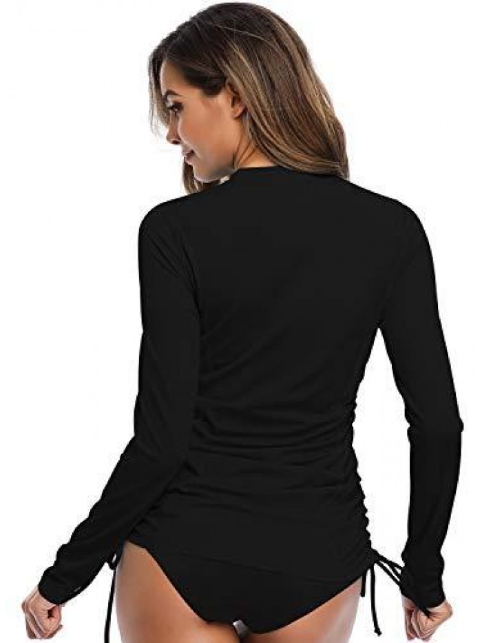 Women's Long Sleeve UV Sun Protection Rash Guard Side Adjustable Wetsuit Swimsuit Top 