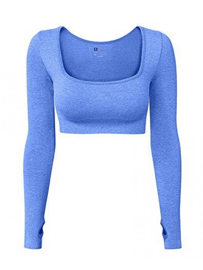 Women's Sports Yoga Gym Stretch Bodycon Crop Top Compression Workout Athletic Long Sleeve Shirt 