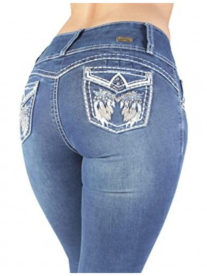 Juniors Colombian Design Butt Lift Push Up Mid Waist Boot Leg Jeans (3665) 