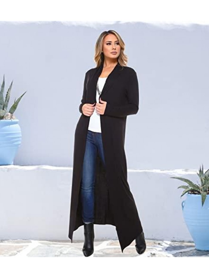 Liev Women's Maxi Cardigan – Casual Long Flowy Open Front Floor Length Drape Lightweight Duster Sweater Made in USA 