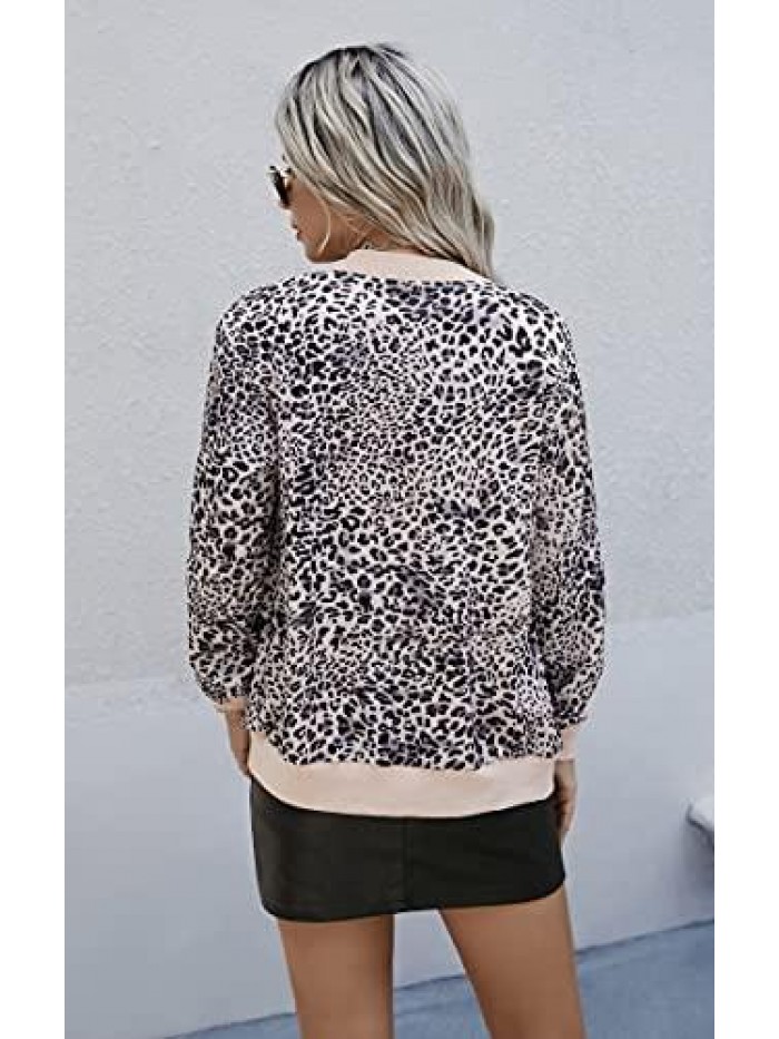 Womens Jackets Lightweight Zip Up Casual Inspired Bomber Jacket Leopard Coat Stand Collar Short Outwear Tops 