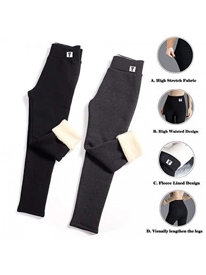 Sherpa Fleece Lined Leggings for Women,High Waist Stretchy Thick Cashmere Leggings Plush Warm Thermal Pants 
