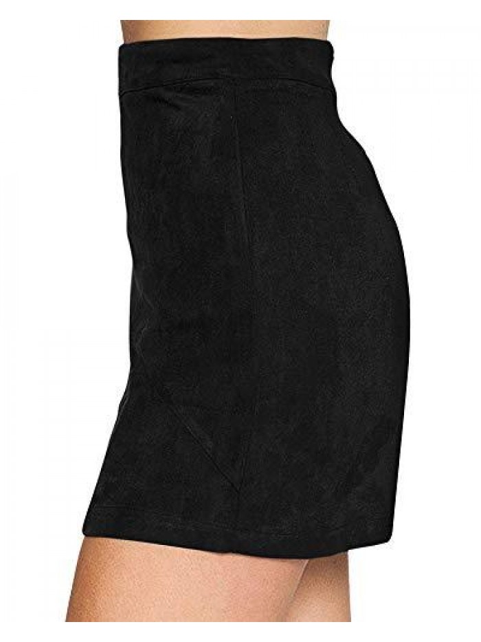 Women's Basic Faux Suede High Waist A-line Mini Pencil Bodycon Skirt 