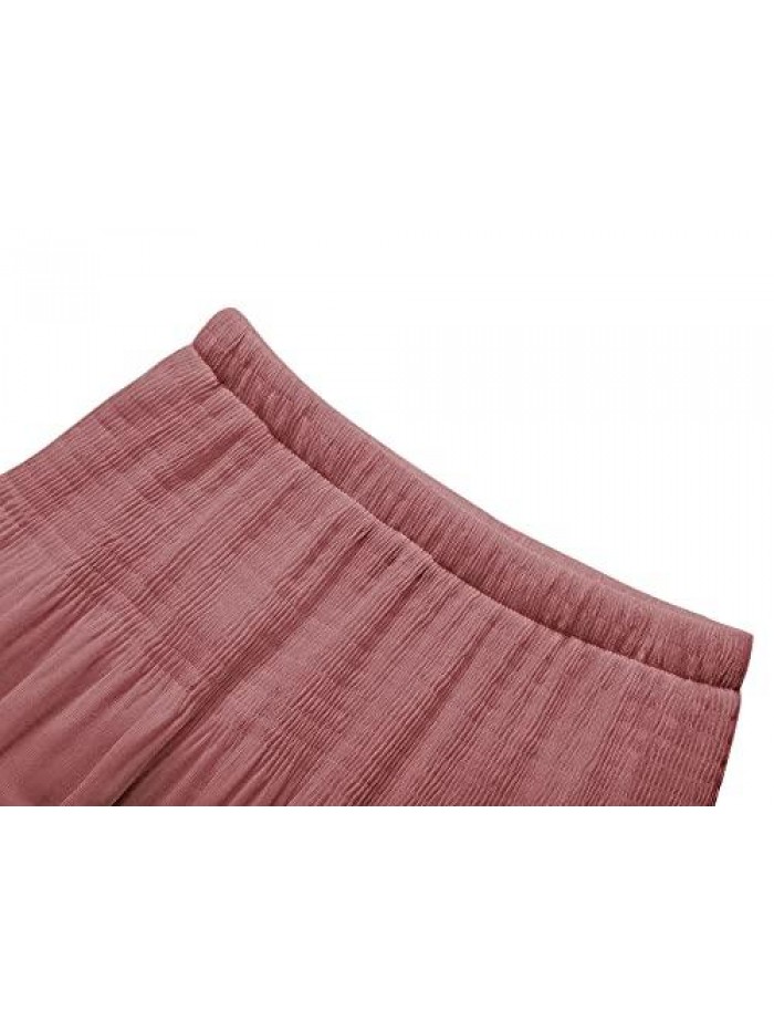 Women's Chiffon Elastic High Waist Pleated A-Line Flared Maxi Skirts 