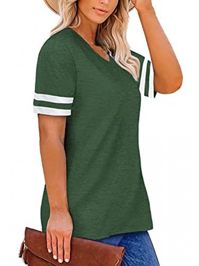 Womens Plus-Size Tops Color Block T Shirts Short Sleeve Tunics XL-4XL 