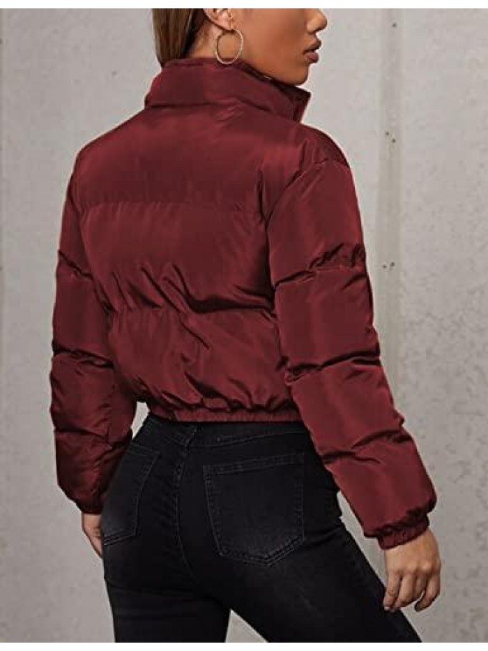 Jolin Women's Cropped Puffer Jacket Full Zip Lightweight Quilted Padding Coat 