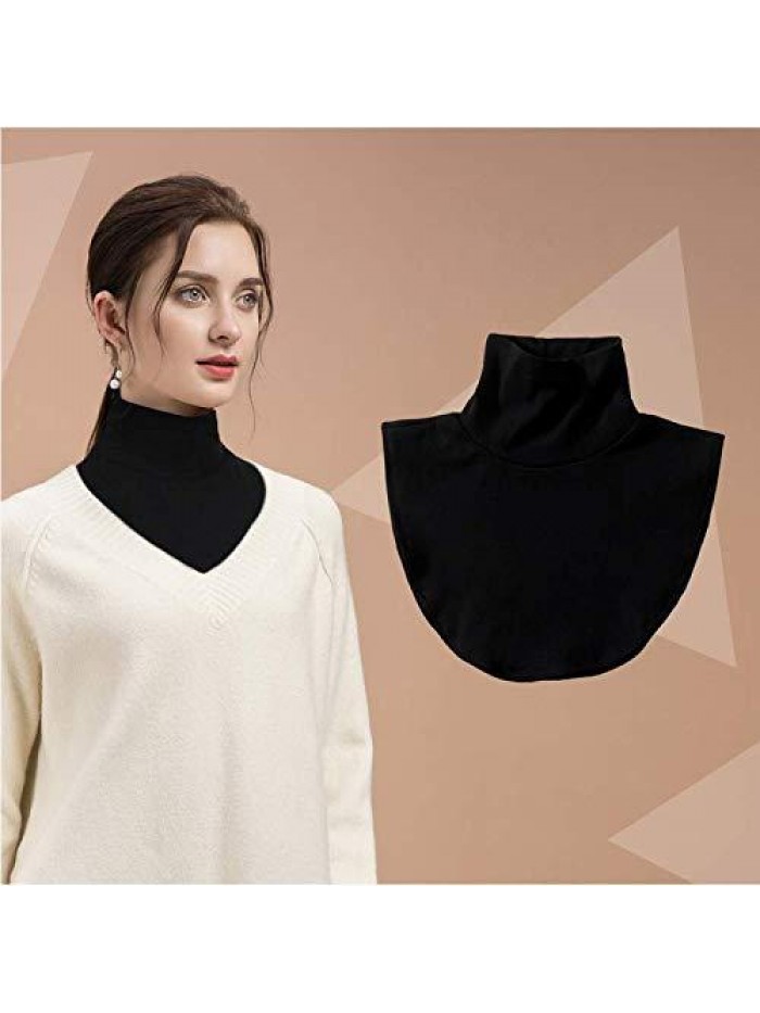 Women's Solid Stripe Turtleneck Dickey Collar Wear Outer or in Sweater Hoodie High Neck Mock Collar 
