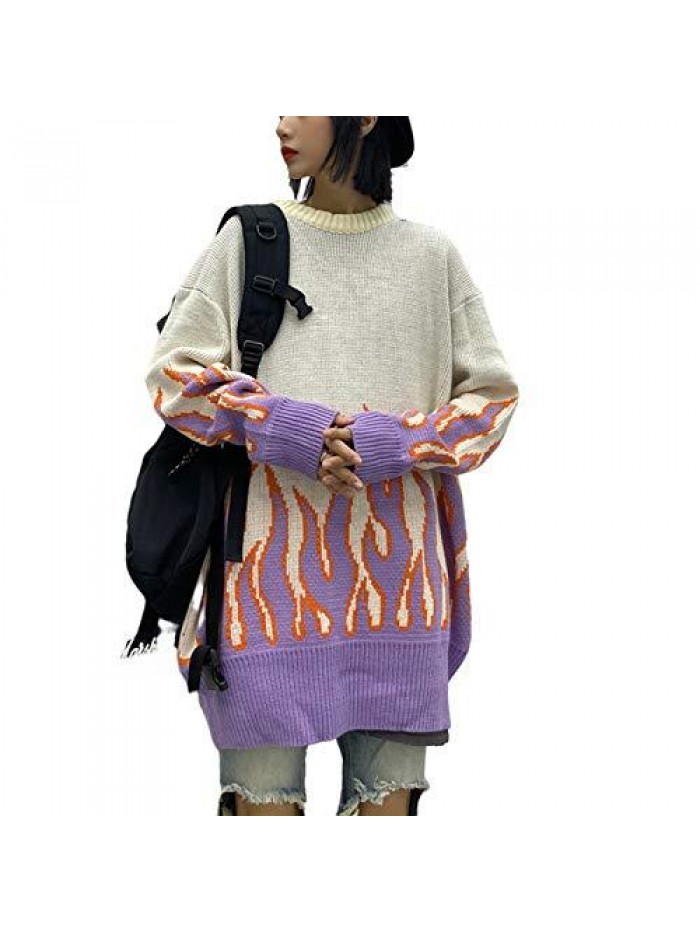 Sweater Long Sleeve Flame Bat Sleeve Jumper Oversized Casual Knitting Pullover Tops 