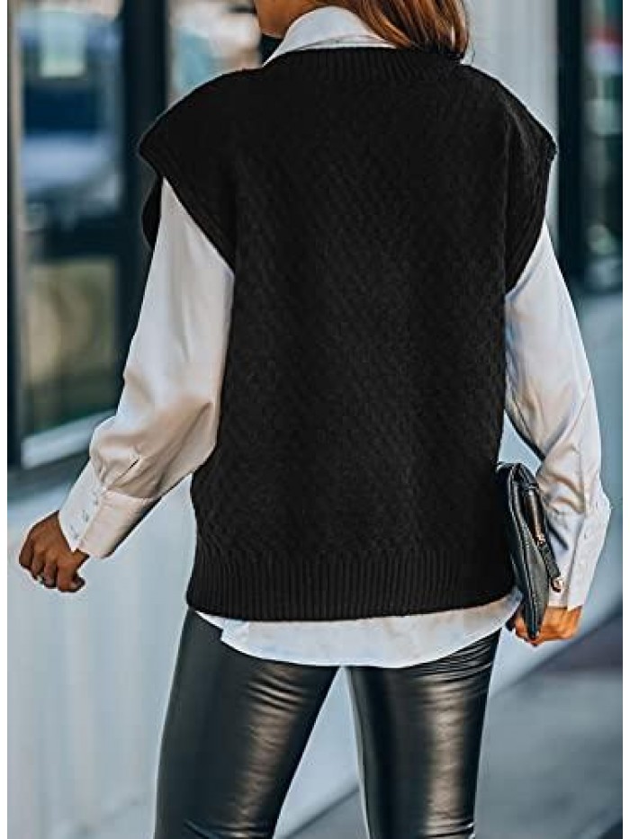 Dokotoo Sweater Vest Women Knitted V Neck Oversized Sweaters Sleeveless Knitwear Tank Tops
